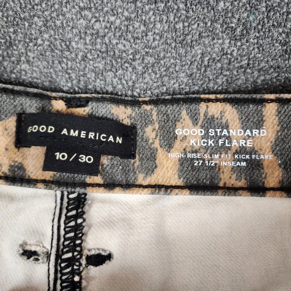 Good American Good Standard Kick Flare Jeans Lucky Leopard High Rise 10/30 - Picture 11 of 15